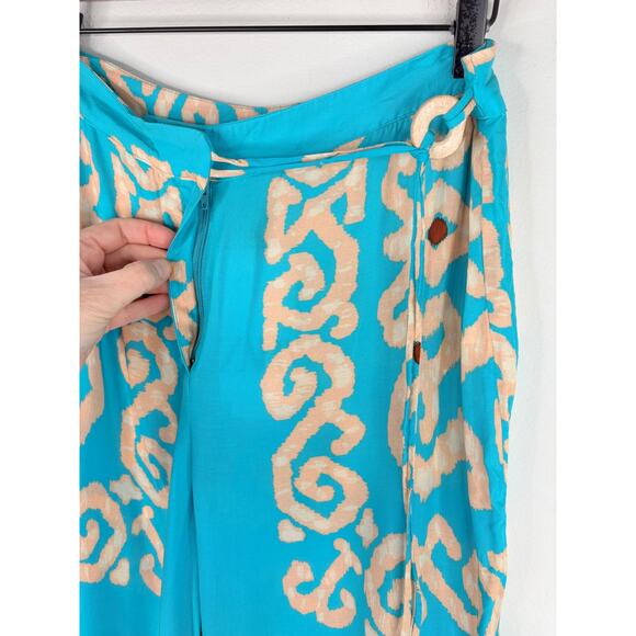 NWT Zara Flowy Printed Wide Leg Pants Womens Large Teal Boho Festival Hippie - Picture 6 of 12
